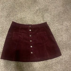 Corduroy Maroon Functional Button Down Skirt With Pockets